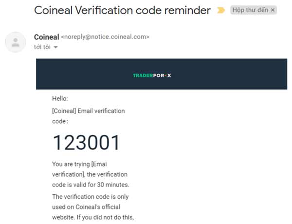 Xác nhận đăng ký tài khoản tại Coineal 